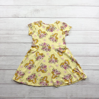 Disney Princess Belle Yellow Floral Girls Short Sleeve Dress 5T