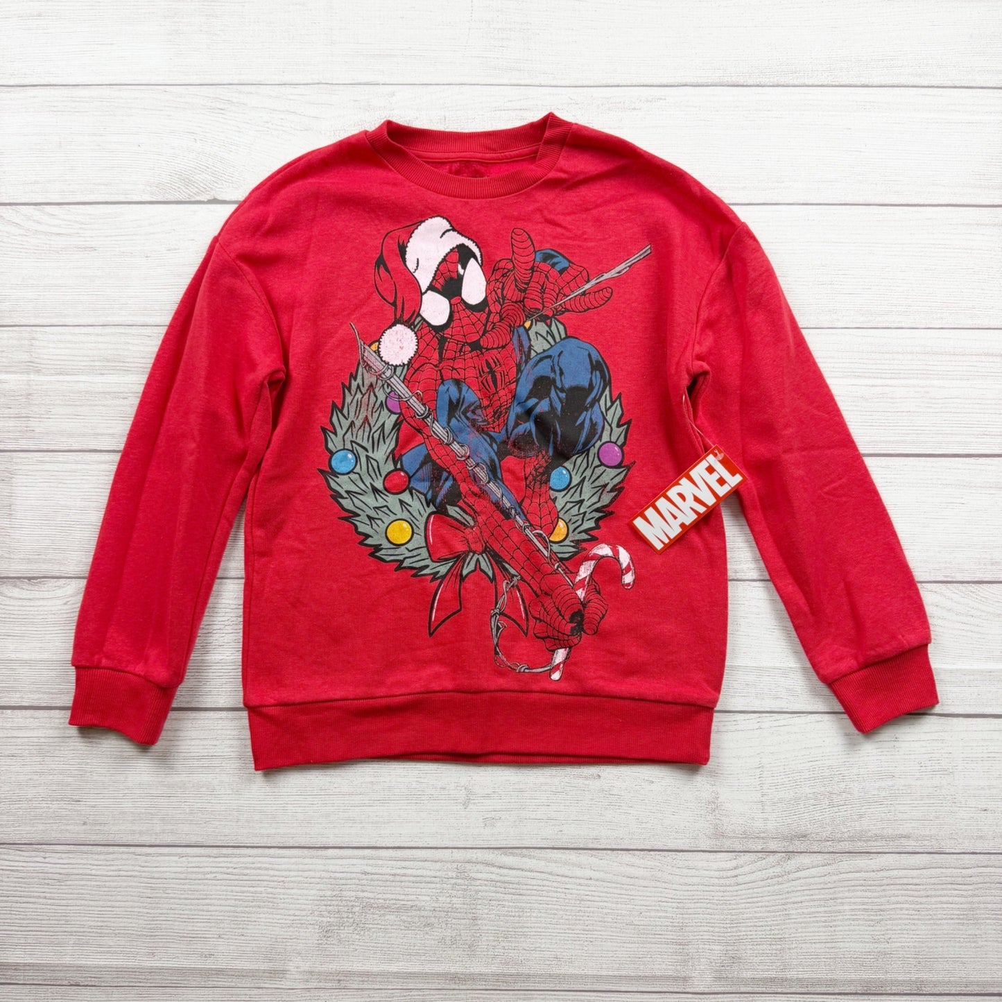 Marvel SpiderMan Holiday Graphic Sweatshirt Cozy Crewneck NWT L 10-12