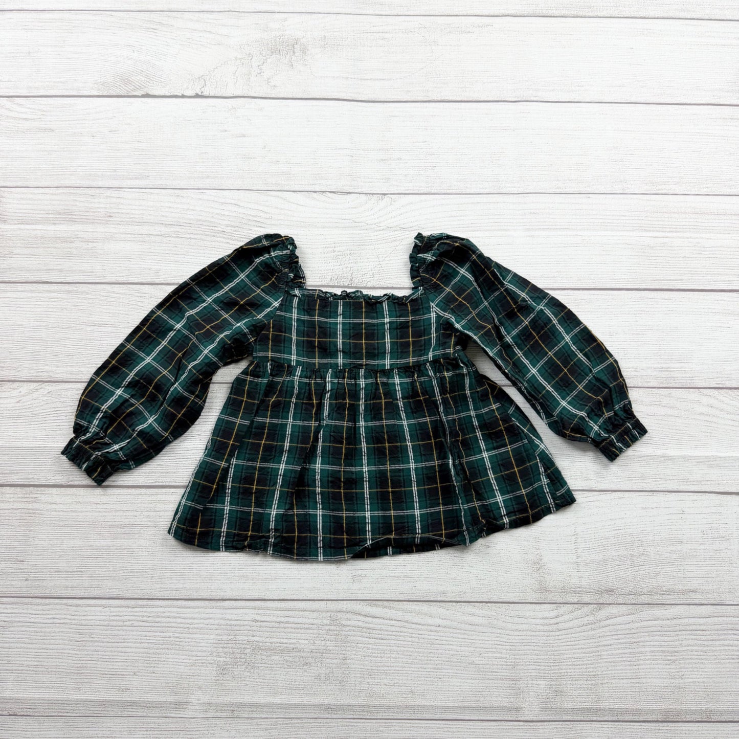 Old Navy Plaid Peplum Top Girl Tartan Long Sleeve Ruffle Blouse Shirt 2T