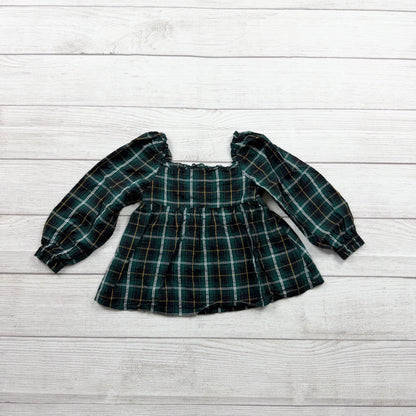 Old Navy Plaid Peplum Top Girl Tartan Long Sleeve Ruffle Blouse Shirt 2T