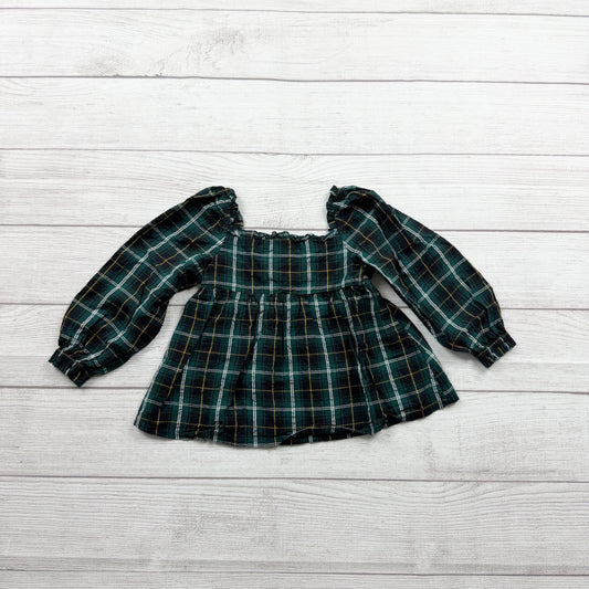 Old Navy Plaid Peplum Top Girl Tartan Long Sleeve Ruffle Blouse Shirt 2T