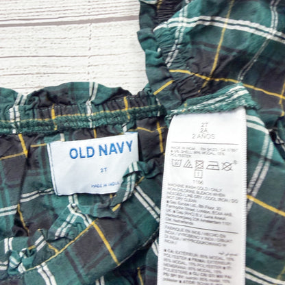 Old Navy Plaid Peplum Top Girl Tartan Long Sleeve Ruffle Blouse Shirt 2T