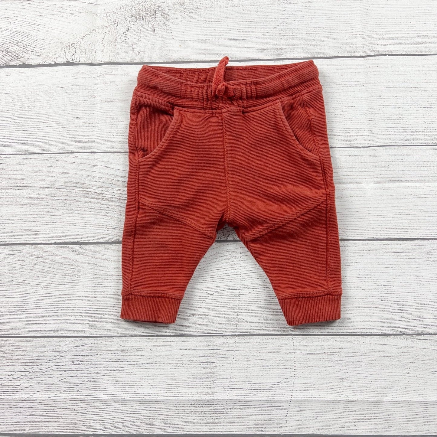 Zara Baby Jogger Pants Rust Orange Ribbed Drawstring Sweatpants 3-6 Months