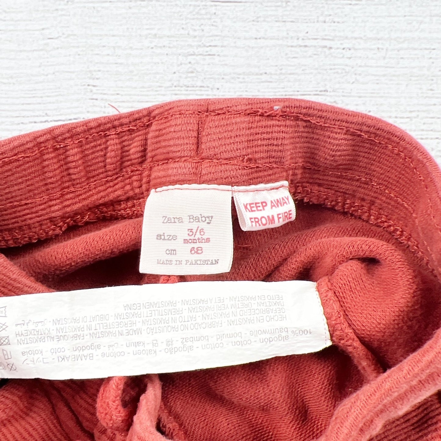 Zara Baby Jogger Pants Rust Orange Ribbed Drawstring Sweatpants 3-6 Months