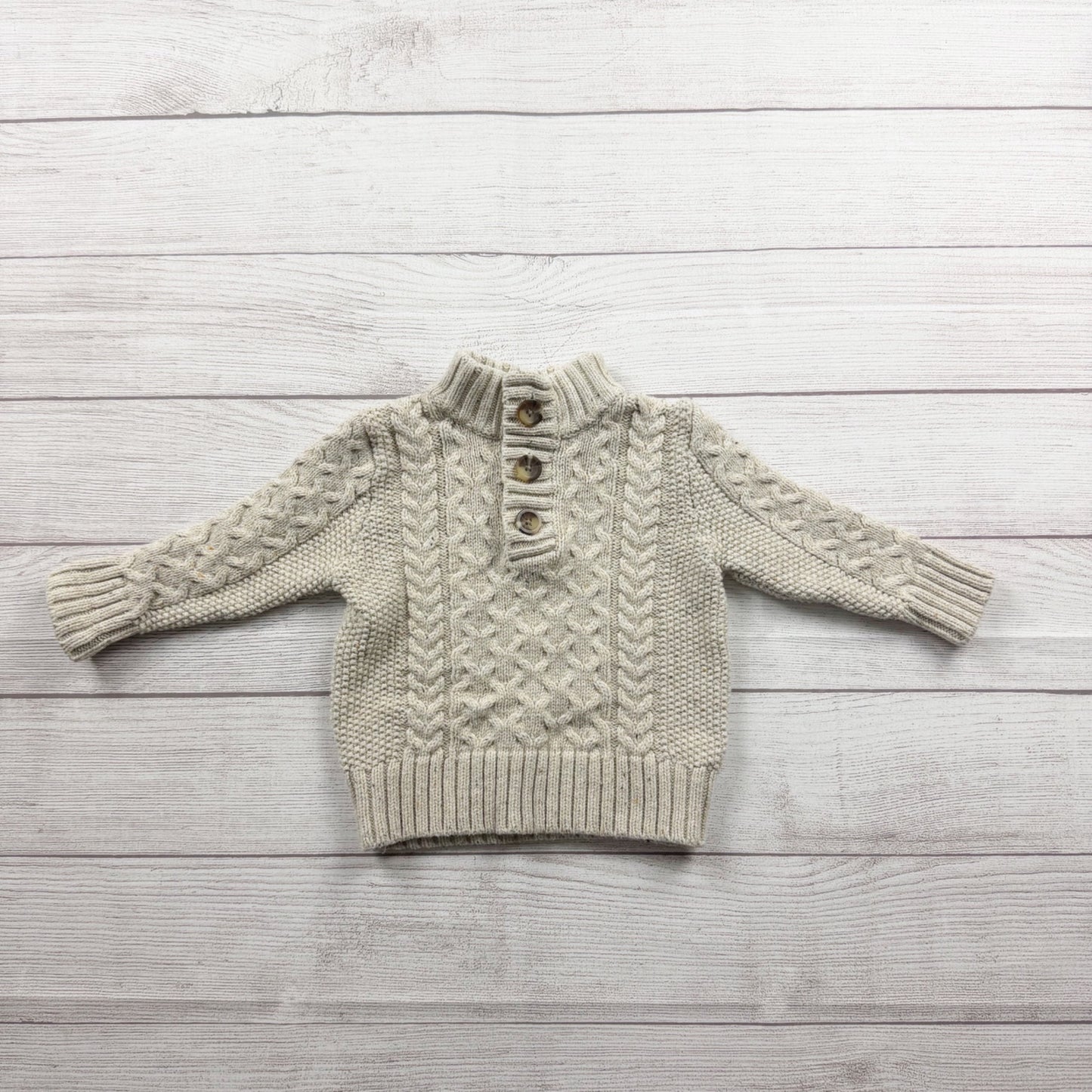 Cat & Jack Toddler Cable Knit Sweater Beige Button-Up 12-18 Months