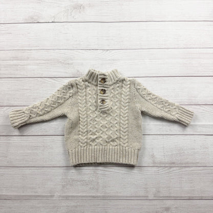 Cat & Jack Toddler Cable Knit Sweater Beige Button-Up 12-18 Months