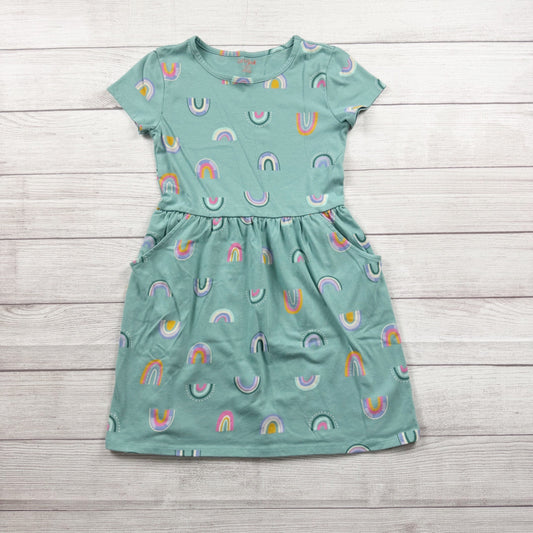 Cat & Jack Girls Dress Rainbow Print Short Sleeve Knit Pocket Dress L 10-12