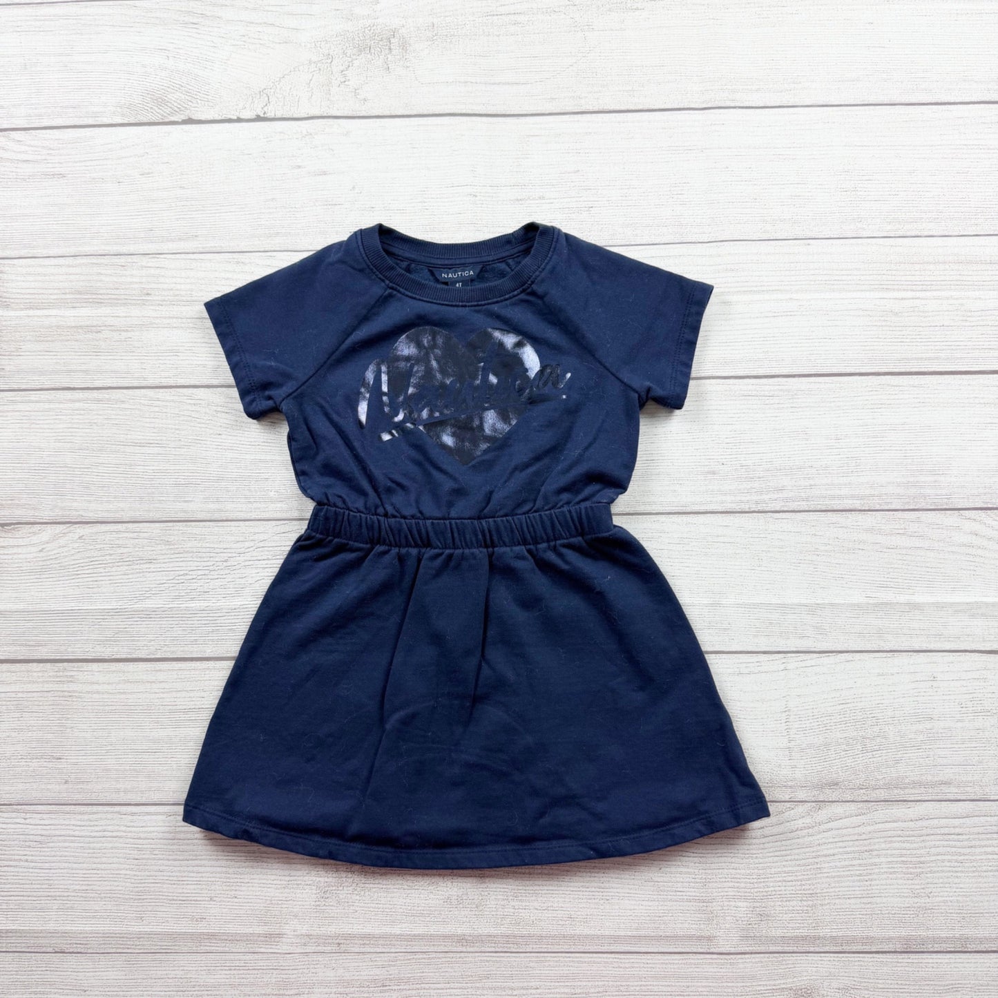 Nautica Toddler Girls Navy Sweatshirt Dress Short Sleeve Heart Logo 4T