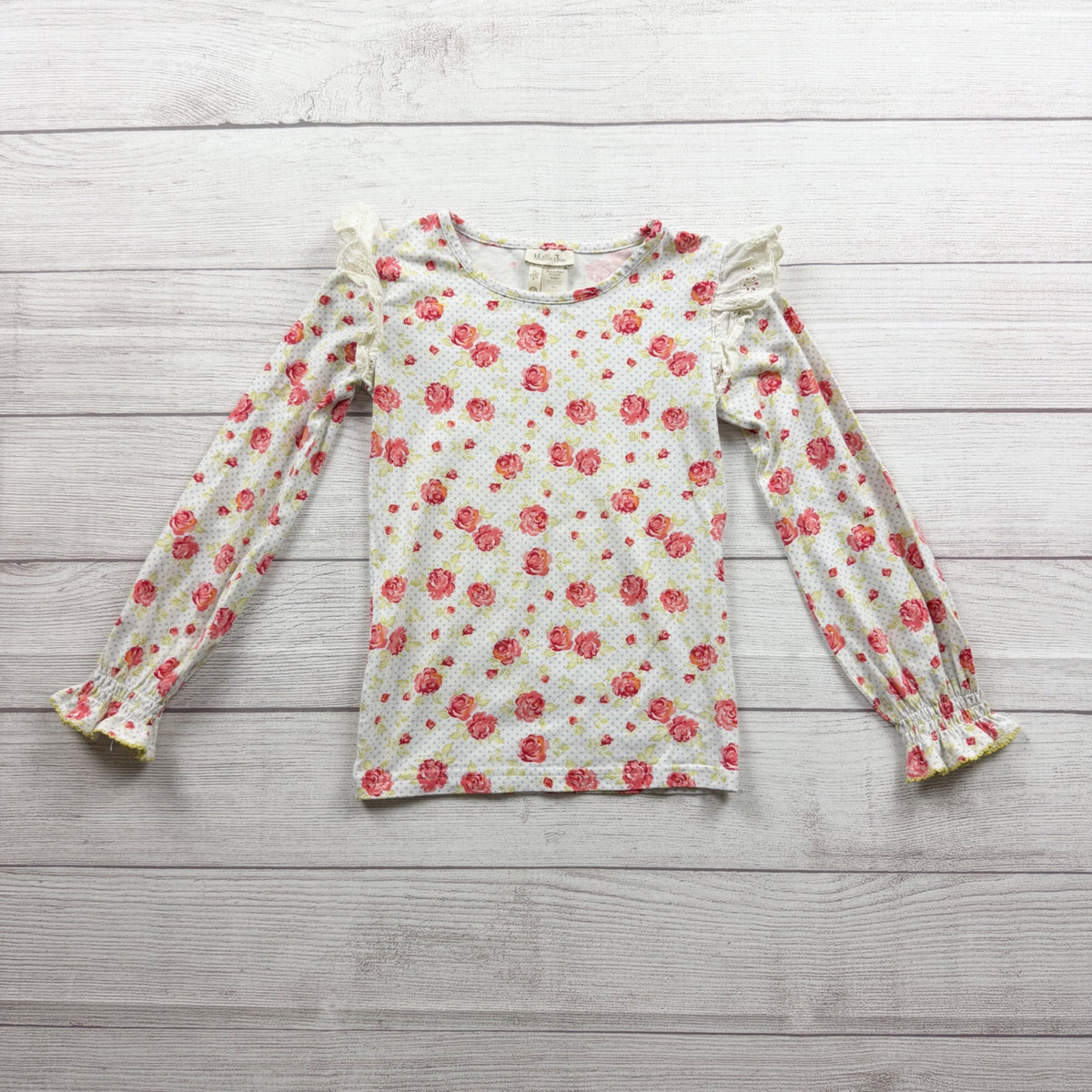 Matilda Jane Girls Floral Long Sleeve Ruffle Top Lightweight Cotton Blend 6