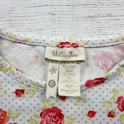 Matilda Jane Girls Floral Long Sleeve Ruffle Top Lightweight Cotton Blend 6
