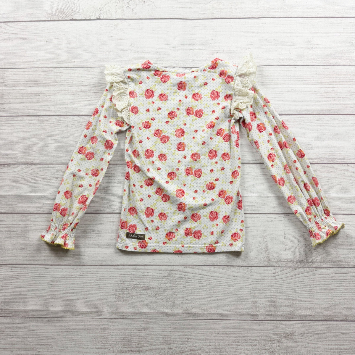 Matilda Jane Girls Floral Long Sleeve Ruffle Top Lightweight Cotton Blend 6