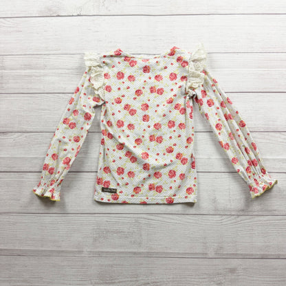 Matilda Jane Girls Floral Long Sleeve Ruffle Top Lightweight Cotton Blend 6
