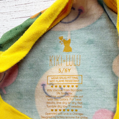Kiki + Lulu Kids Pajama Set Fall Leaves Print Organic Bamboo Green 5-6