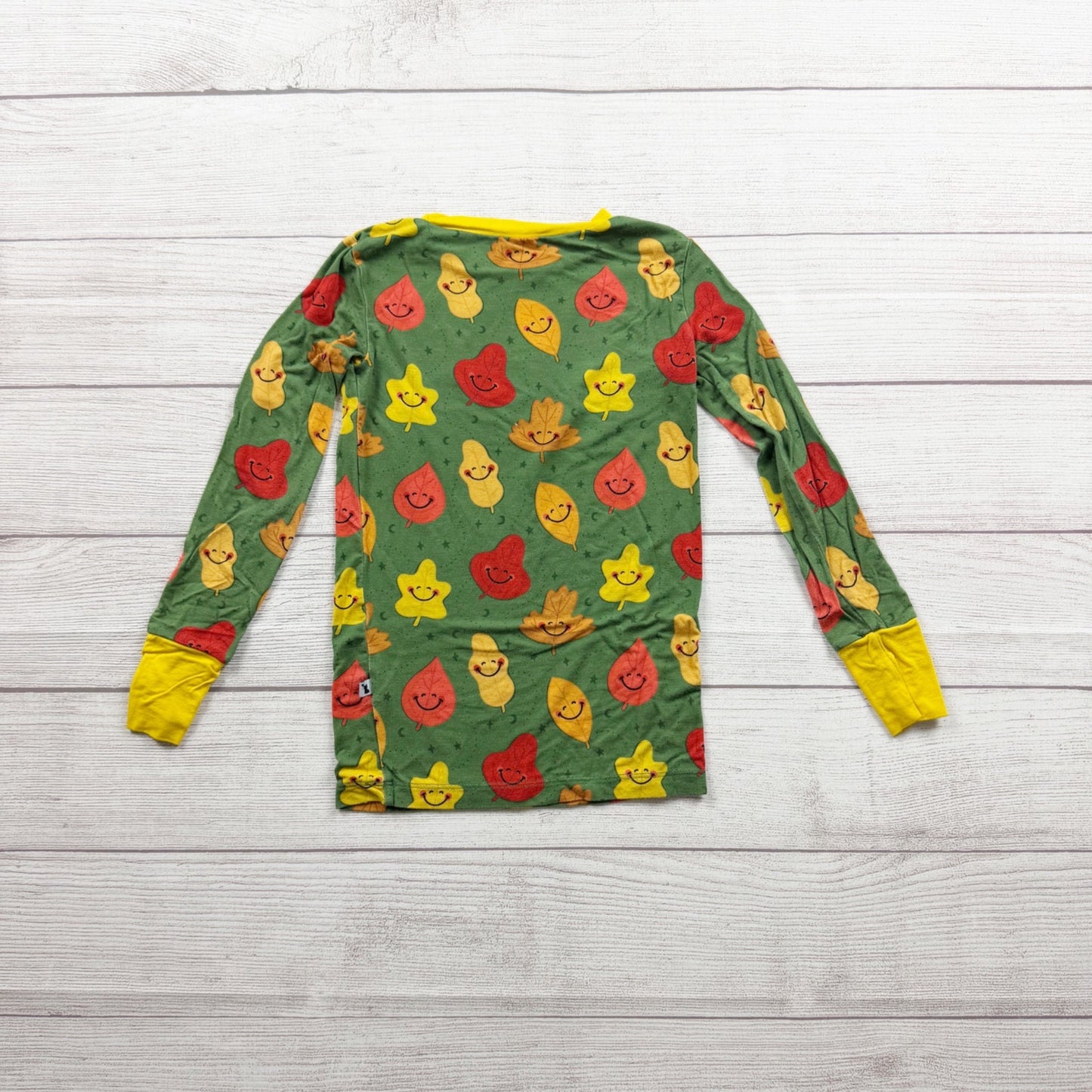 Kiki + Lulu Kids Pajama Set Fall Leaves Print Organic Bamboo Green 5-6