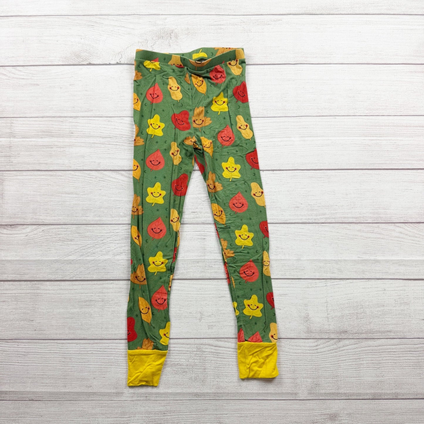 Kiki + Lulu Kids Pajama Set Fall Leaves Print Organic Bamboo Green 5-6