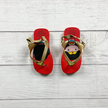 Havaianas Wonder Woman Flip Flops Red Gold Kids Sandals 9-10
