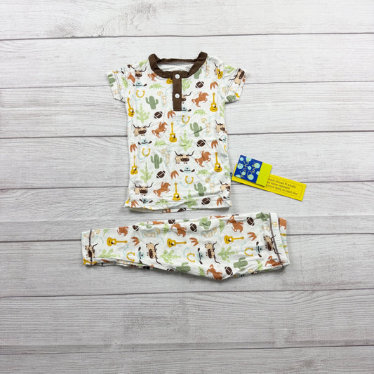 Kickee Pants Kids Bamboo Pajama Set Western Cowboy Print Henley NWT 4T