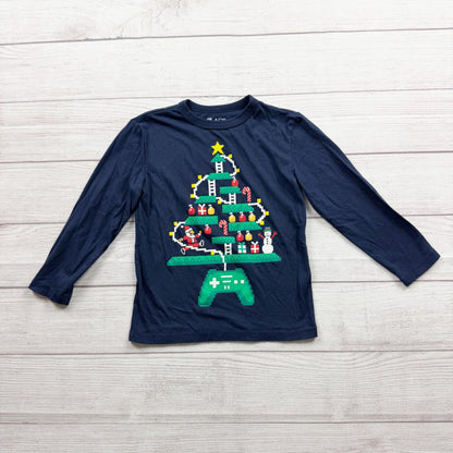 Children's Place Boys Long Sleeve Shirt Gamer Christmas Tree Graphic XS 4