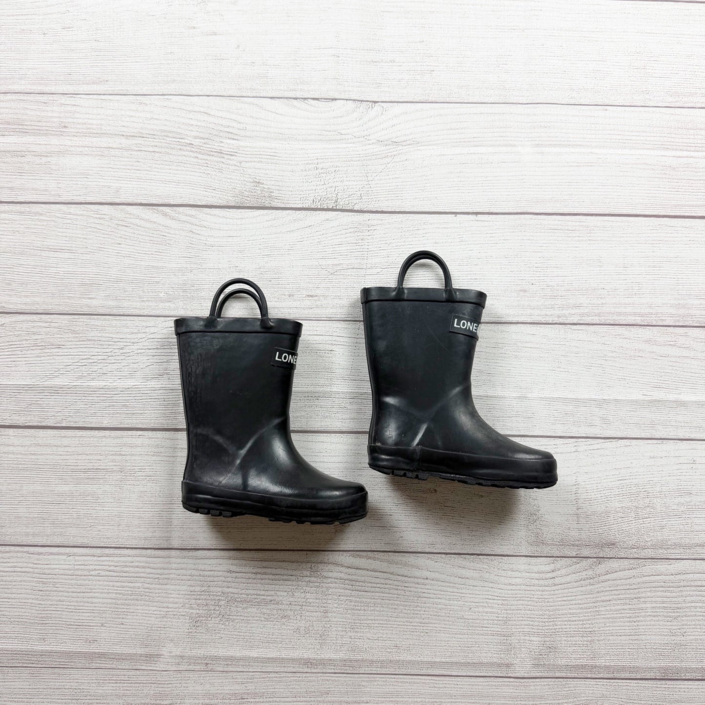 Lone Cone Black Rubber Rain Boots Waterproof Durable Easy Pull-On Handles 8