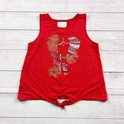 Mudd Girls Tank Top Boho Red Elephant Graphic Tie Front Sleeveless XL 14-16