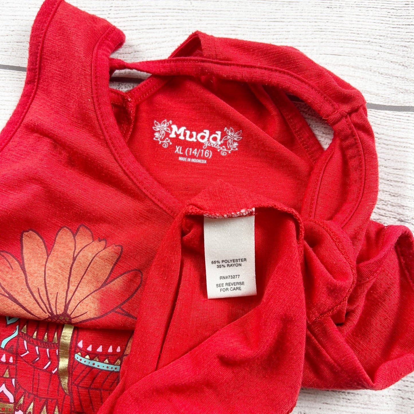 Mudd Girls Tank Top Boho Red Elephant Graphic Tie Front Sleeveless XL 14-16