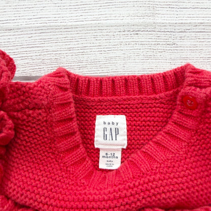 Baby Gap Red Cable Knit Sweater Ruffle Detail Long Sleeve Pullover 6-12 Months