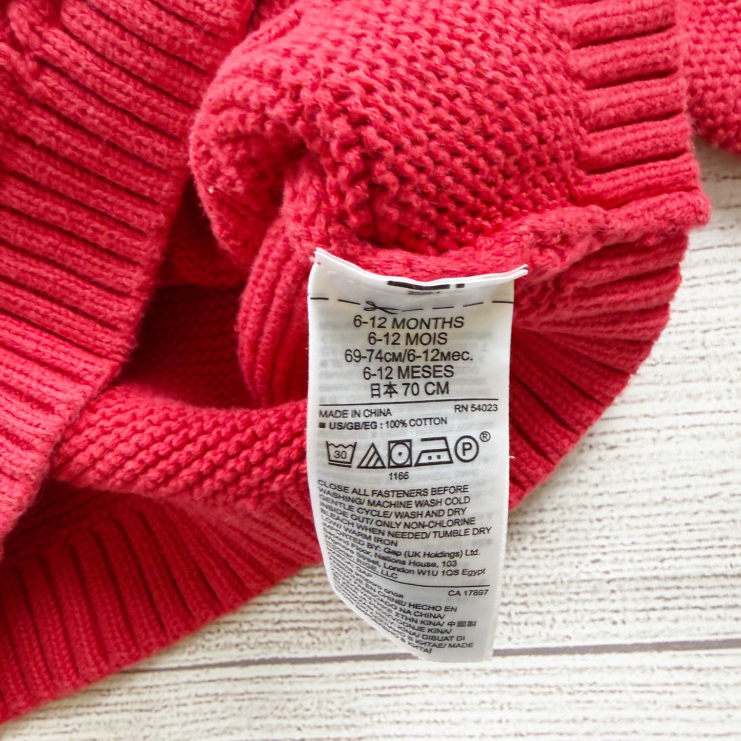 Baby Gap Red Cable Knit Sweater Ruffle Detail Long Sleeve Pullover 6-12 Months
