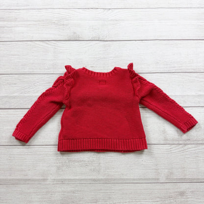 Baby Gap Red Cable Knit Sweater Ruffle Detail Long Sleeve Pullover 6-12 Months