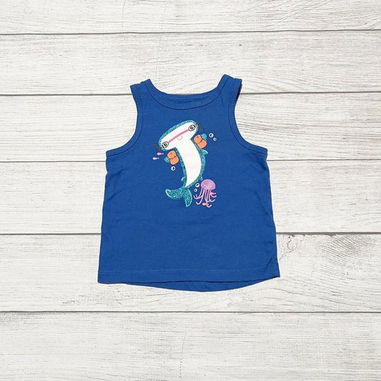 Cat & Jack Glitter Tank Top Toddler Girls Sleeveless Shark Summer 12-18 Months