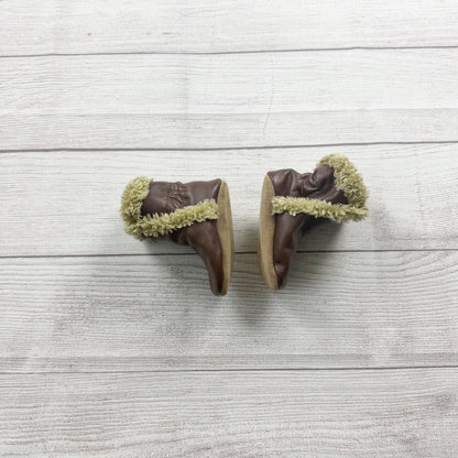 Robeez Baby Booties Brown Leather Moccasins Faux Fur Lined Soft Sole 0-6 Months