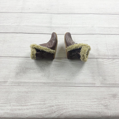 Robeez Baby Booties Brown Leather Moccasins Faux Fur Lined Soft Sole 0-6 Months