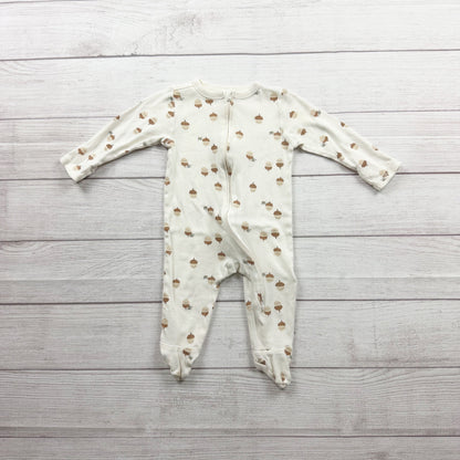 Old Navy Footed Sleeper Acorn Print Cream 2-Way Zipper Long Sleeve 6-9 Months