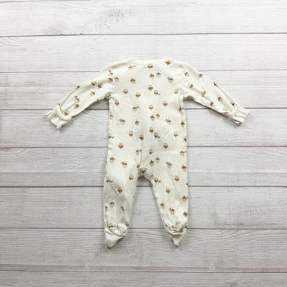 Old Navy Footed Sleeper Acorn Print Cream 2-Way Zipper Long Sleeve 6-9 Months