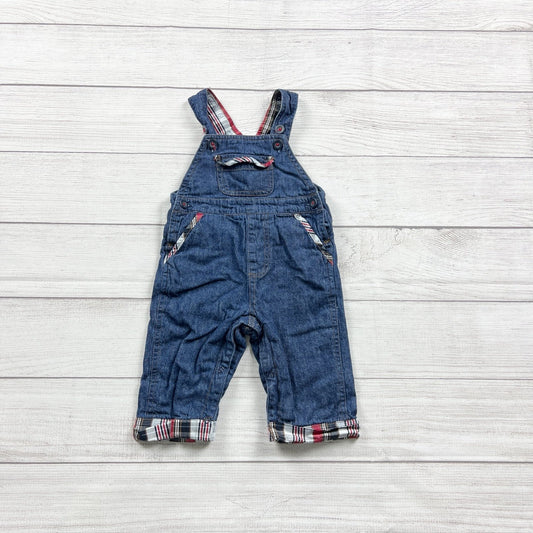 Kitestrings Baby Denim Overalls Plaid Accents Cuffs 3-6 Months