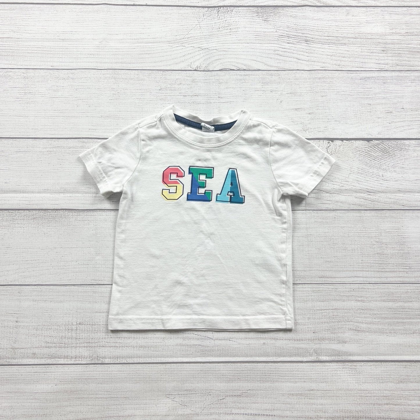 Janie And Jack SEA Graphic White Short Sleeve Toddler Tee 18-24 Months