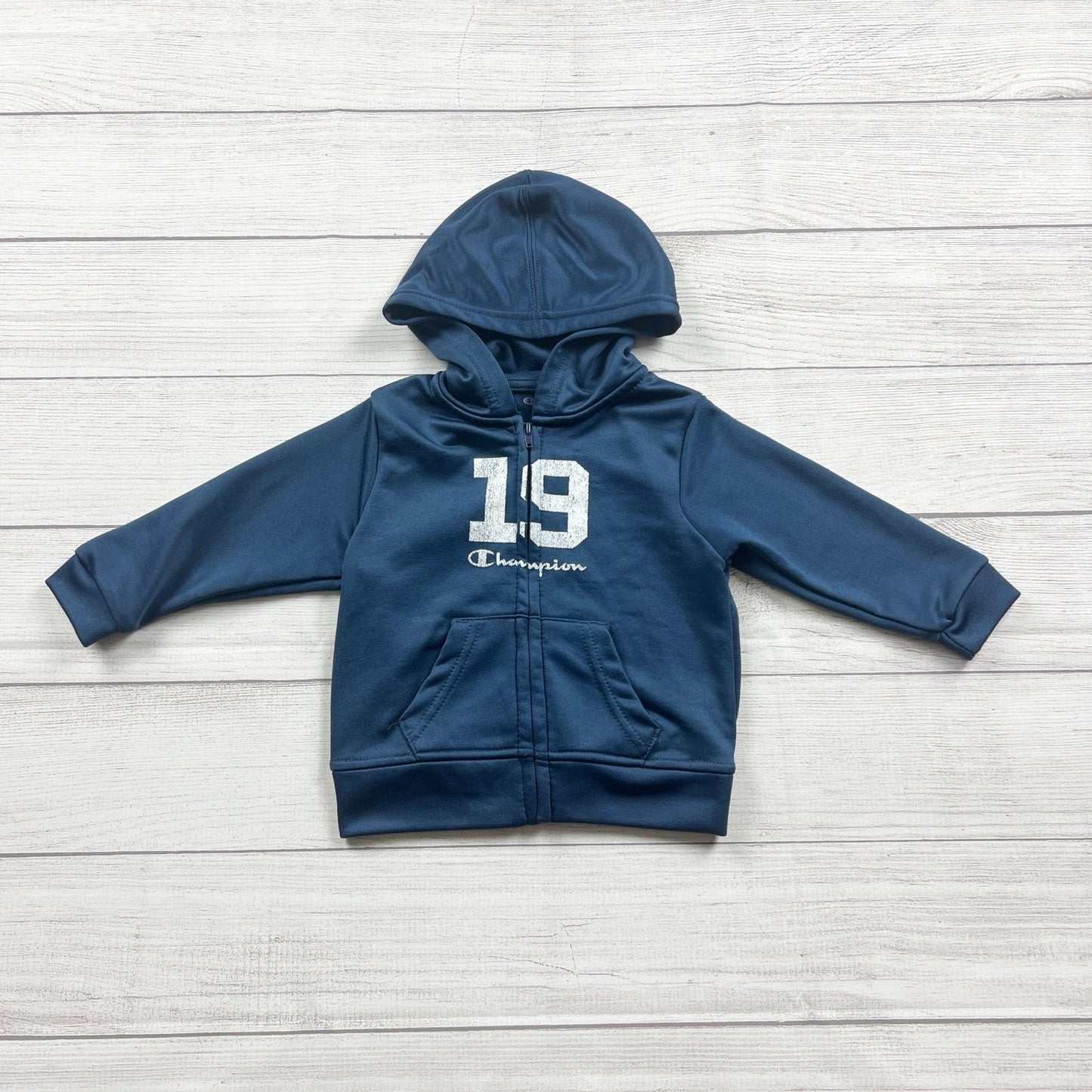 Champion Toddler Navy Blue Full Zip Hoodie Logo Number Graphic 12-18 Months