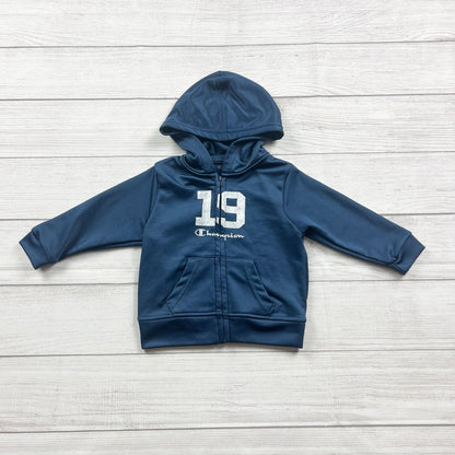 Champion Toddler Navy Blue Full Zip Hoodie Logo Number Graphic 12-18 Months