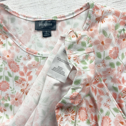 Picapino Girls Dress White Peach Floral Print Short Sleeve Casual Dress 6