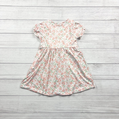 Picapino Girls Dress White Peach Floral Print Short Sleeve Casual Dress 6