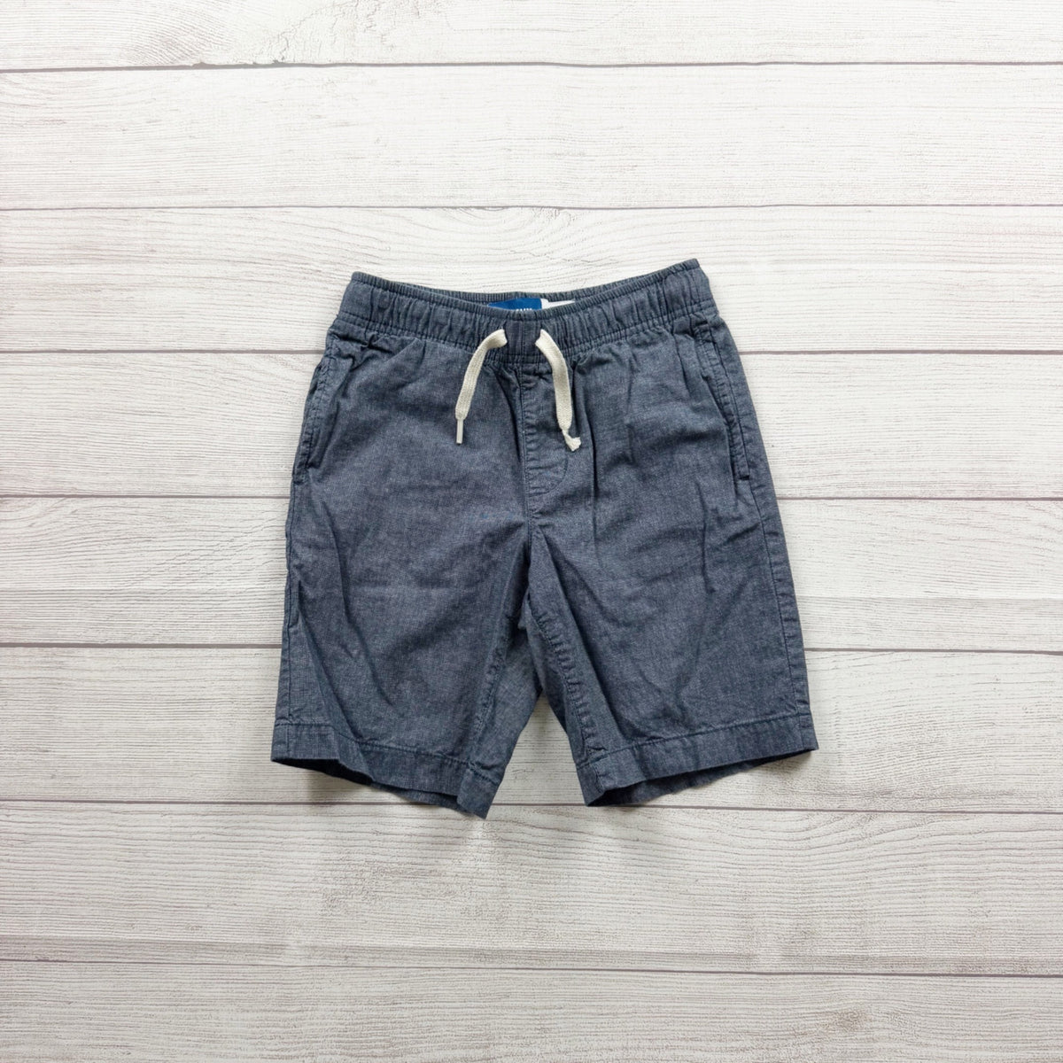 Old Navy Boys Elastic Waist Chambray Shorts Drawstring Blue Lightweight M 8