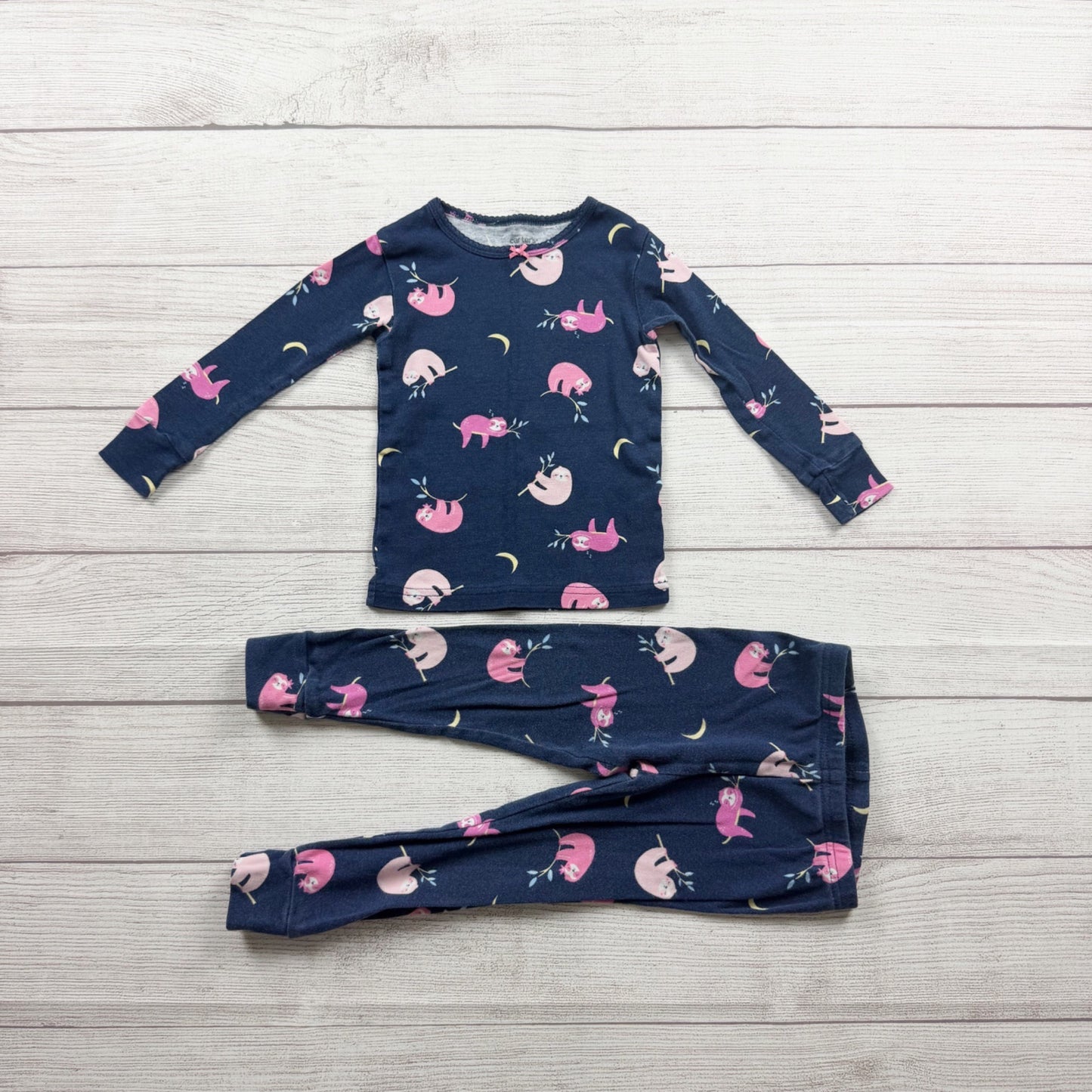 Carter's Navy Sloth Print Long Sleeve Pajama Set 2T