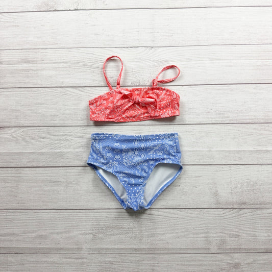Art Class Girls Swimsuit Set Paisley Print Red Blue High Waisted Bikini XS 4-5