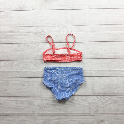 Art Class Girls Swimsuit Set Paisley Print Red Blue High Waisted Bikini XS 4-5