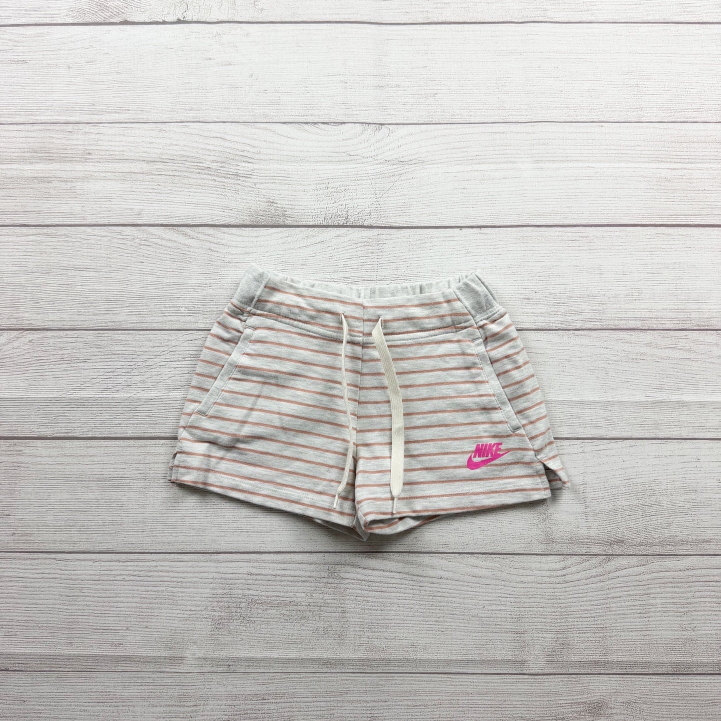 Nike Girls Striped Gray French Terry Shorts Pink Logo 6X