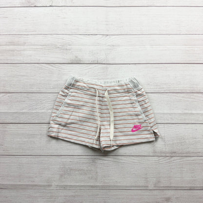 Nike Girls Striped Gray French Terry Shorts Pink Logo 6X
