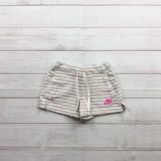 Nike Girls Striped Gray French Terry Shorts Pink Logo 6X