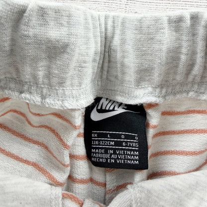 Nike Girls Striped Gray French Terry Shorts Pink Logo 6X