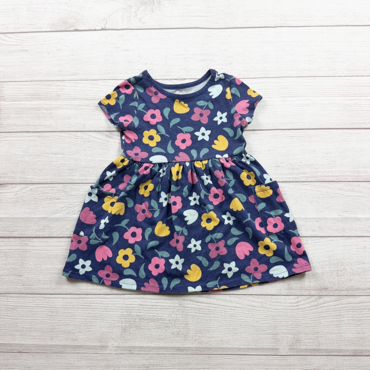 Garanimals Toddler Girls Short Sleeve Navy Floral Dress Cotton Blend 2T