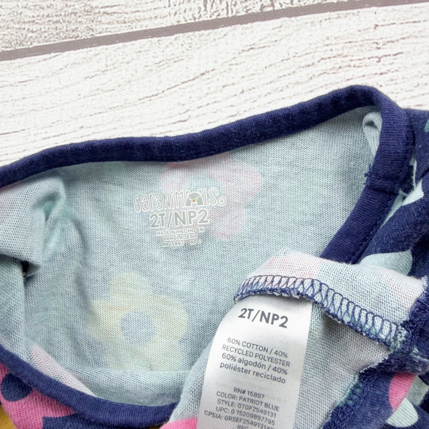 Garanimals Toddler Girls Short Sleeve Navy Floral Dress Cotton Blend 2T