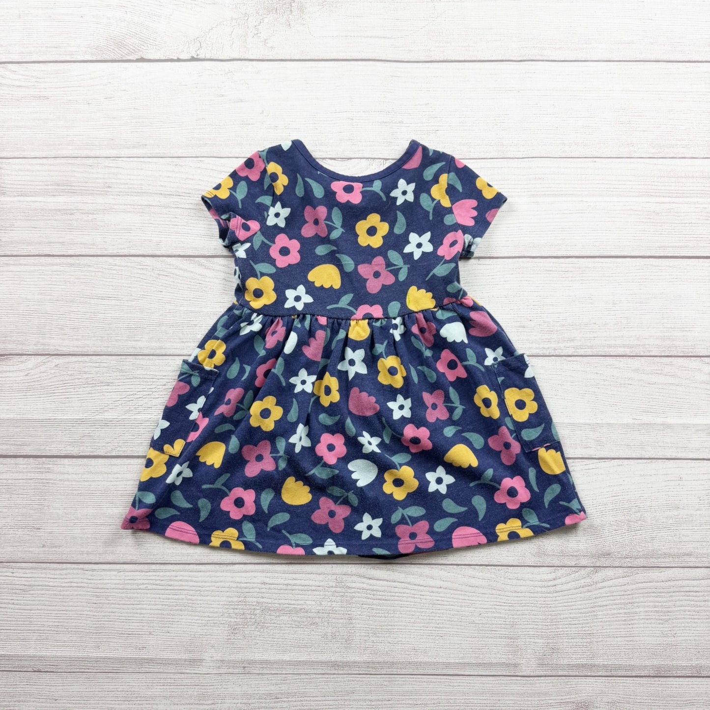 Garanimals Toddler Girls Short Sleeve Navy Floral Dress Cotton Blend 2T
